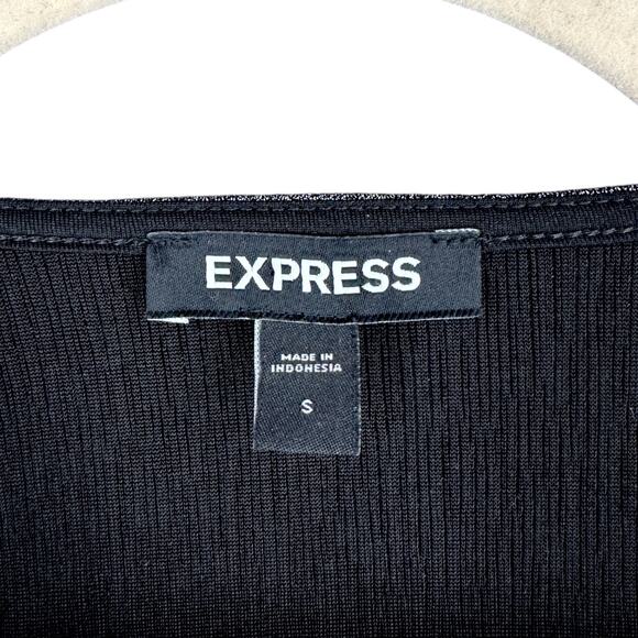Express Silver Long Sleeves Shimmer Puff Shoulder Detail Wrap Bodysuit Small - Picture 3 of 6